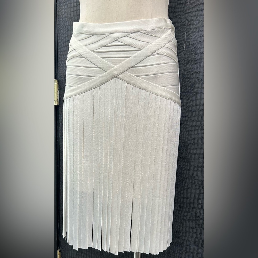 Herve Leger White Pleated Pencil Skirt